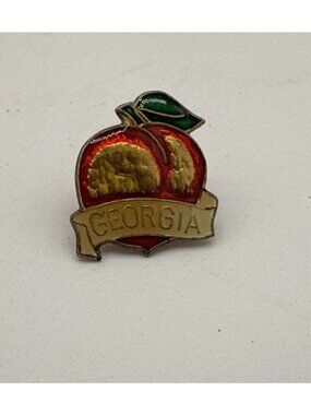 Vintage Red/Gold Georgia Peach Hat Lapel Tie Pin 7/8”